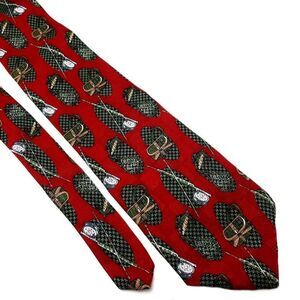 Repp Ltd Silk Tie Red Print Fishing Long Wide‎